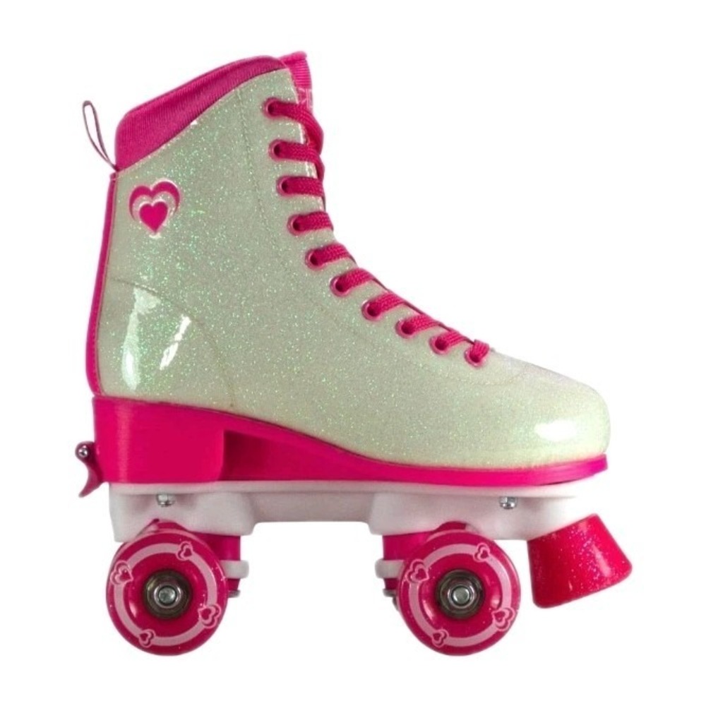 Circle Society Girls Adjustable Roller Skates 4-5.5 White Pink Glitter New